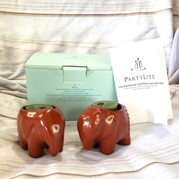 PartyLite Thai Inspiration Elephant Tealight Pair Brown New In Box - Picture 8 of 8